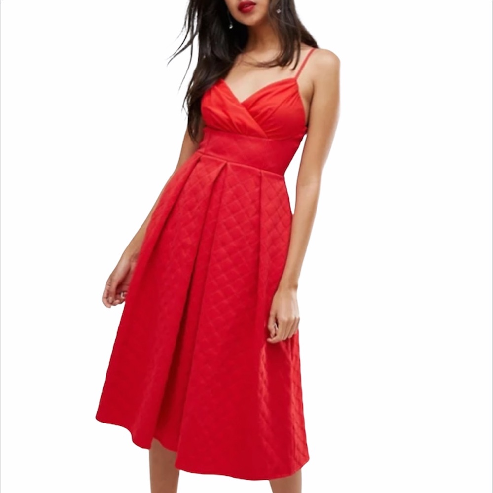 ASOS Scuba Quilted Midi Dress with Gathered Bodice